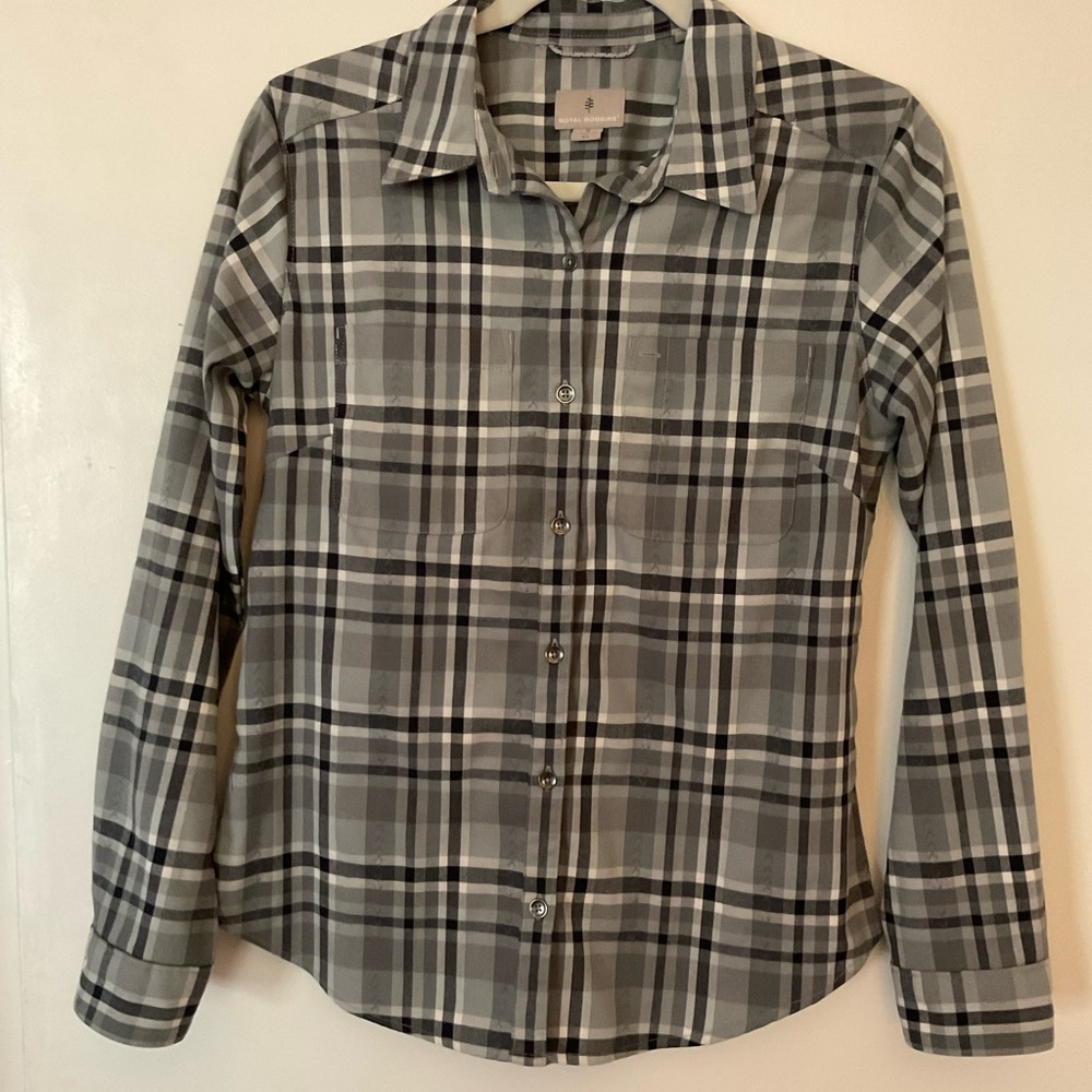 Royal Robbins Black and Gray Plaid Shirt